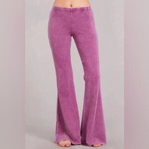 Chatoyant brand mineral wash bell bottom flare pants in magenta haze